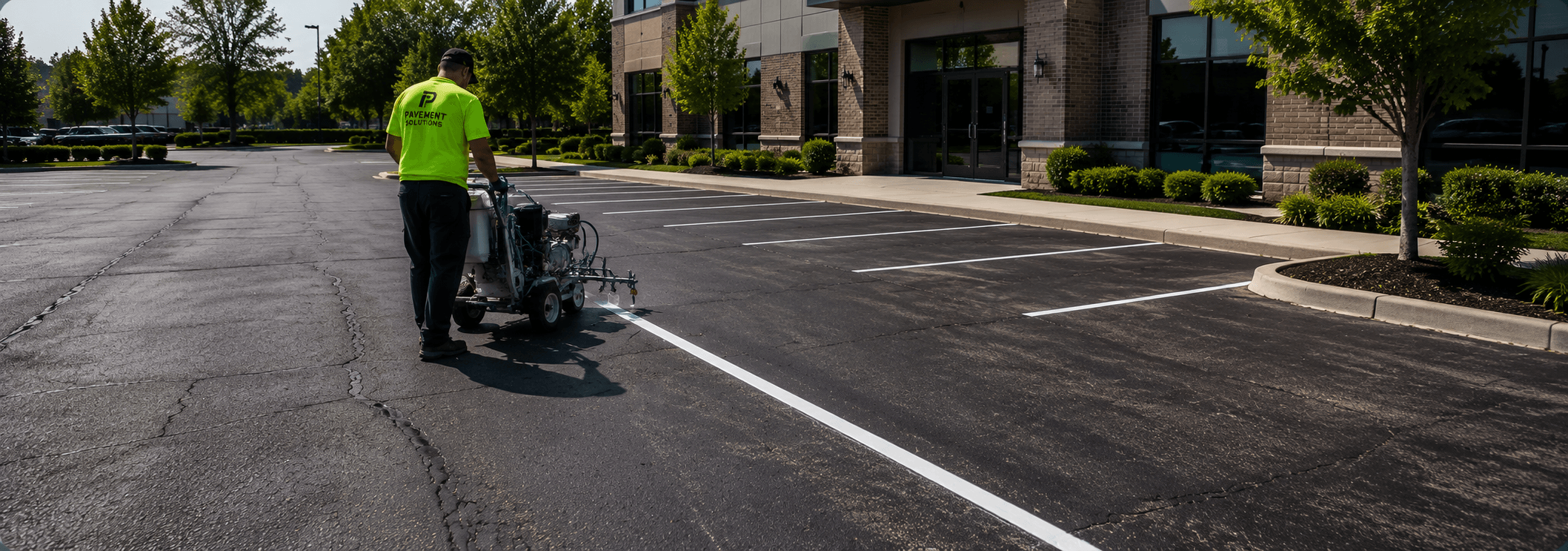 Fresh lane markings on a paved road